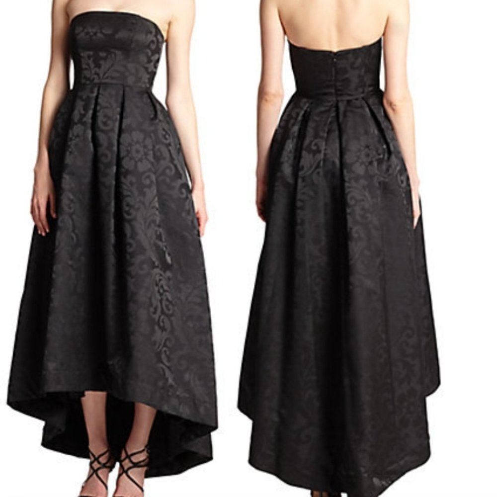 Stunning Strapless Black Jacquard Hi-Low Evening Dress w/ Shawl